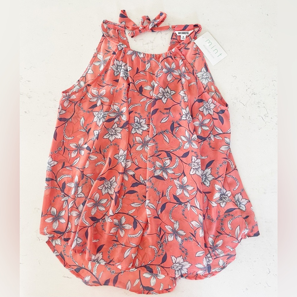 BB Dakota High Round Neck Wendy Floral Cantaloupe Blouse Top Size Small NWT Mint